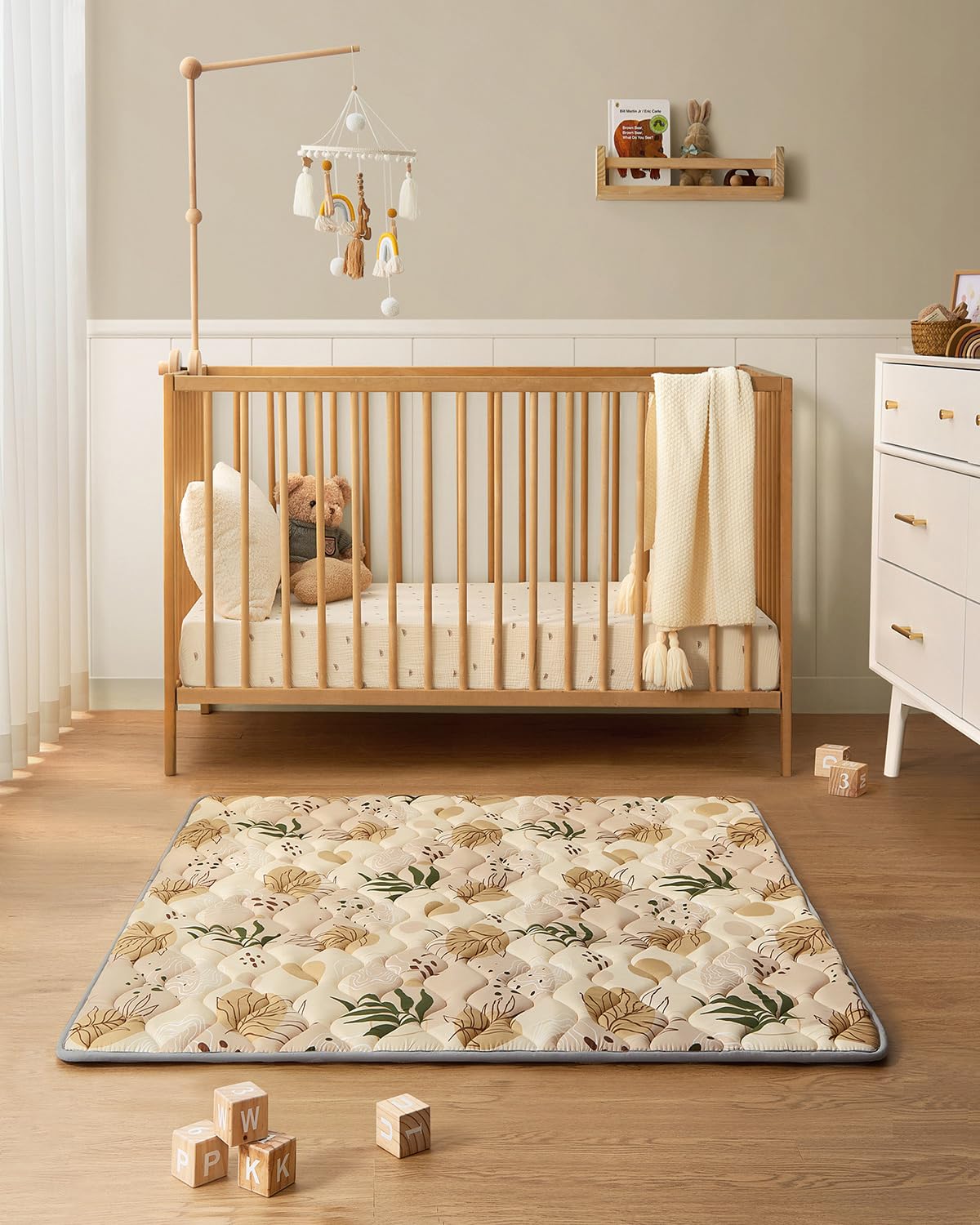 Blissful Diary Portable Baby Play Mats for Floor, Thicken Cushioned Foldable Baby Crawling Mat for Indoor Outdoor, Non-Slip & Washable Kids Playmat for Tummy Time Activity, Earth Tones 43" X 43"