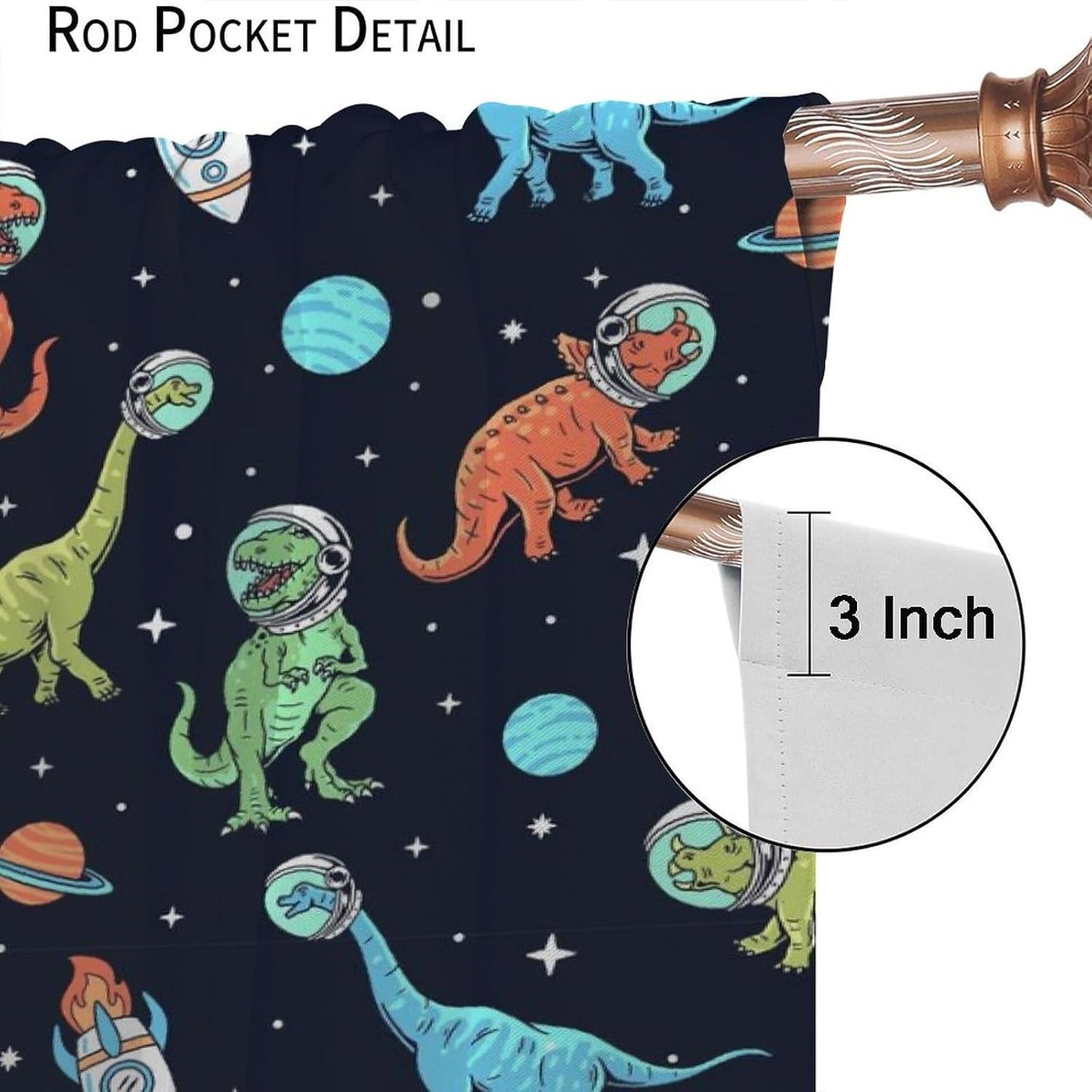 Cartoon Dinosaur Curtains for Kids Boys Girls Home Decor, Astronaut Rocket Funny Outer Space Blackout Rod Pocket Window Drapes for Bedroom Living Room W31.5xL72in 2 Panels