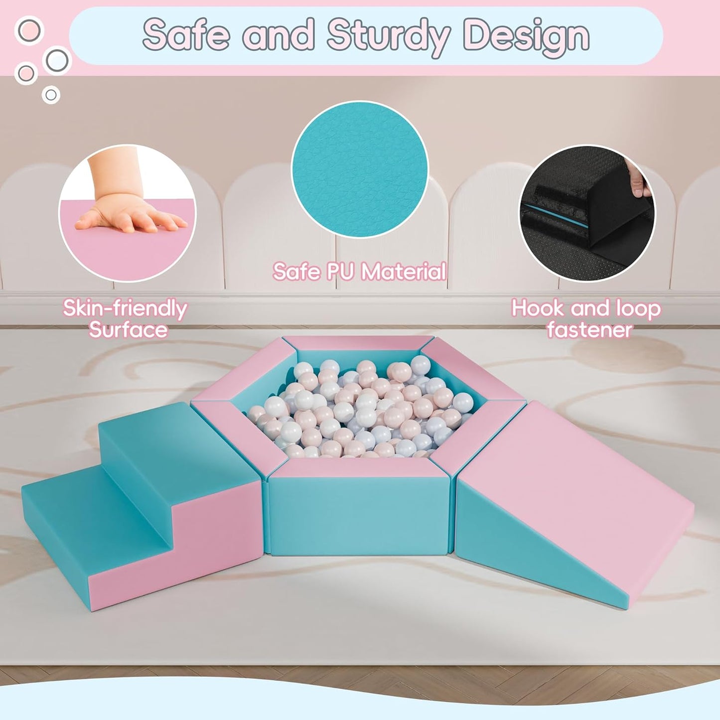 Foam Climbing Blocks for Girls Toddlers,Pink Soft Play Set Ball Pit,Climb & Crawl Foam Playset for Kids, Toddler Climber Indoor with Pad,Easy to Clean