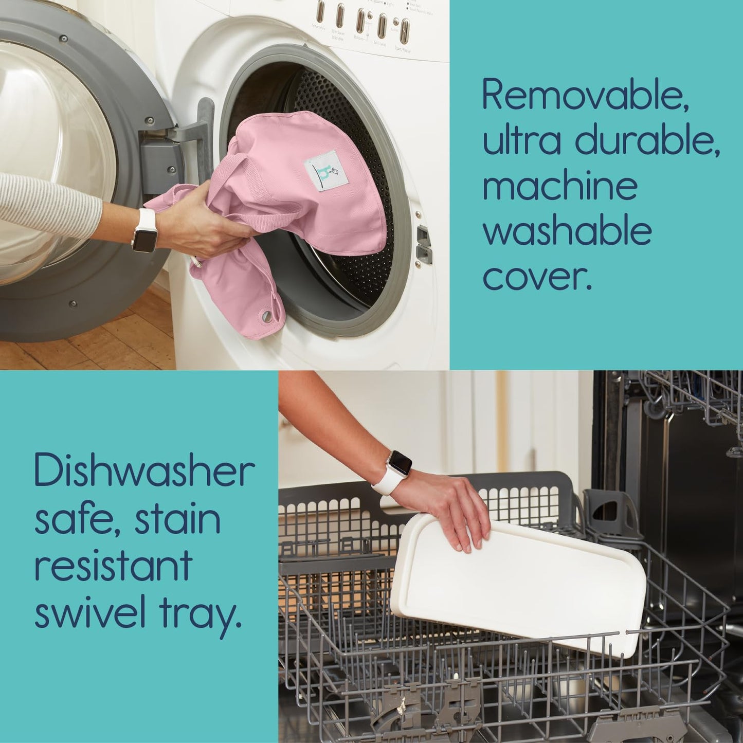 Hiccapop OmniBoost Travel Booster Seat with Tray for Baby | Folding Portable Baby Booster Seat for Dining Table, Camping, Beach, Grandma’s | Tip-Free Design Straps to Kitchen Chairs - Booster Chair