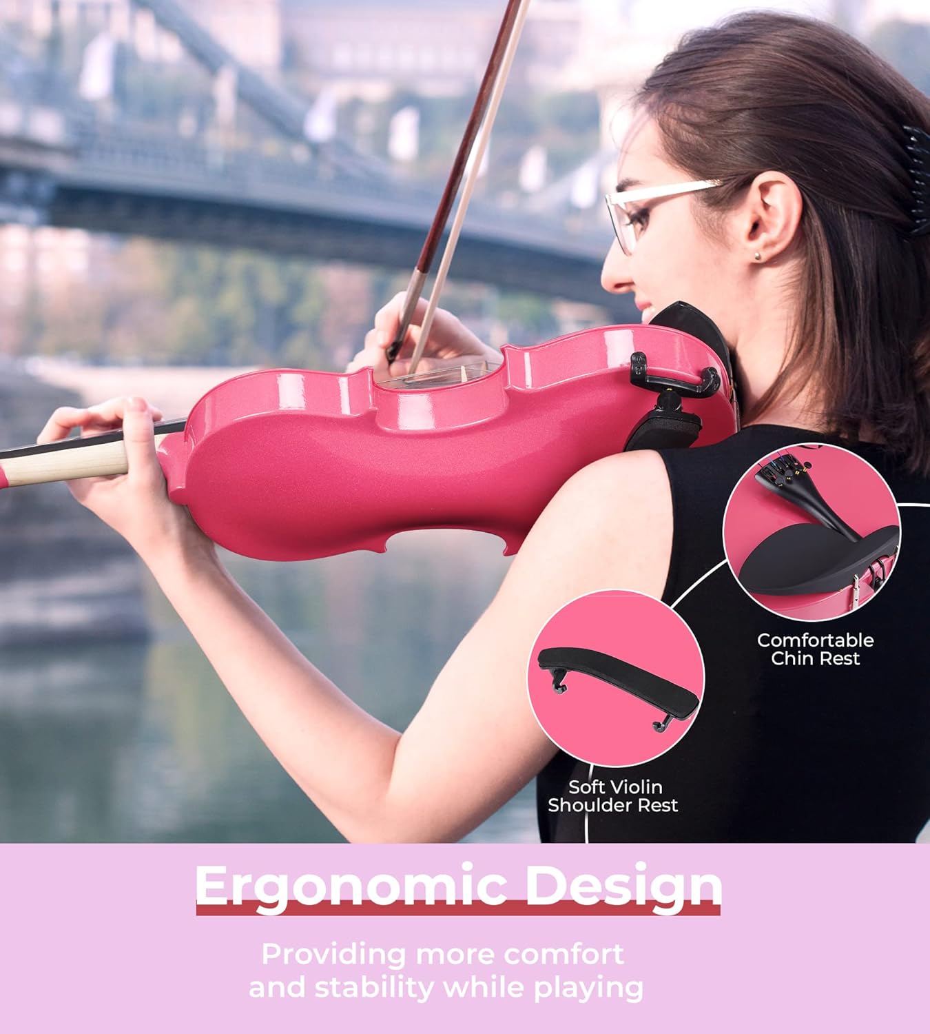 Vangoa Pink Violin 4/4 Full Size Fiddle Set, Acoustic Violin for Women Beginners Adults Teens Girls Kids 9-12, Starter Violin Kit with Hard Case, Premium Accessory Outfit