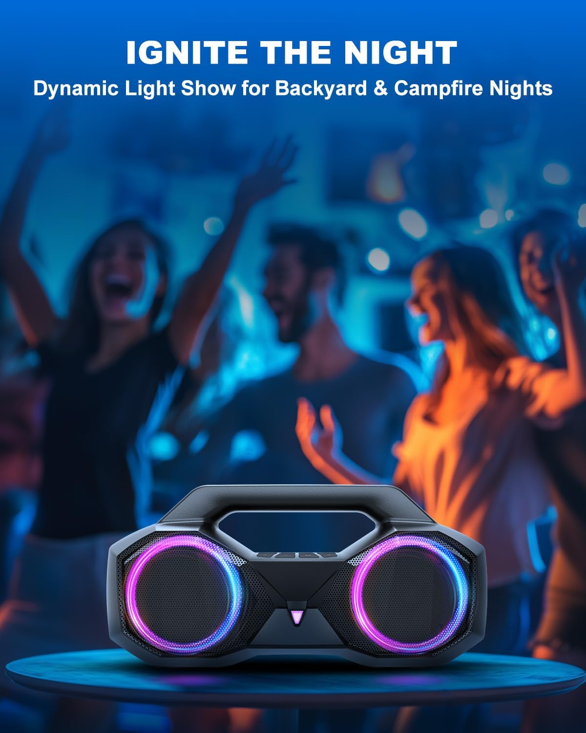 Bluetooth Speaker 80W(Peak)Loud with Bass, 20H Playtime, IPX7 Waterproof, RGB Lights, TWS, Large Portable Wireless Speakers for Outdoor, Home, Party, Pool, Beach, Tailgating, Gym, Work, Gifts (Black)