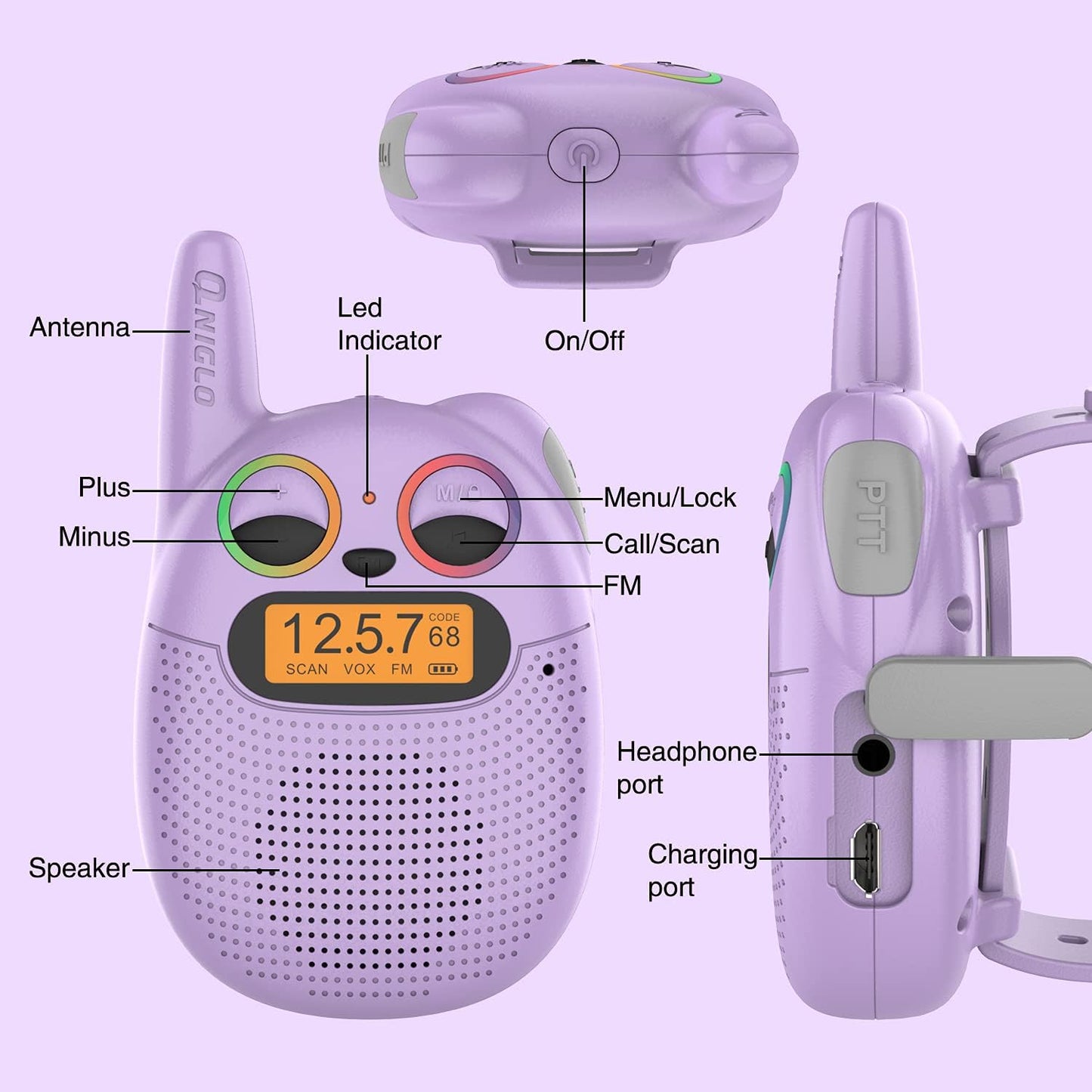 Qniglo Walkie Talkies for Kids Rechargeable 3 Pack, Christmas Birthday Gifts for Girls Age 3-12, Kid Walkie Talkie with FM Radio, Outdoor Camping Games, Spy Toys for 4 6 7 8 9 Year Old Boys Toddler