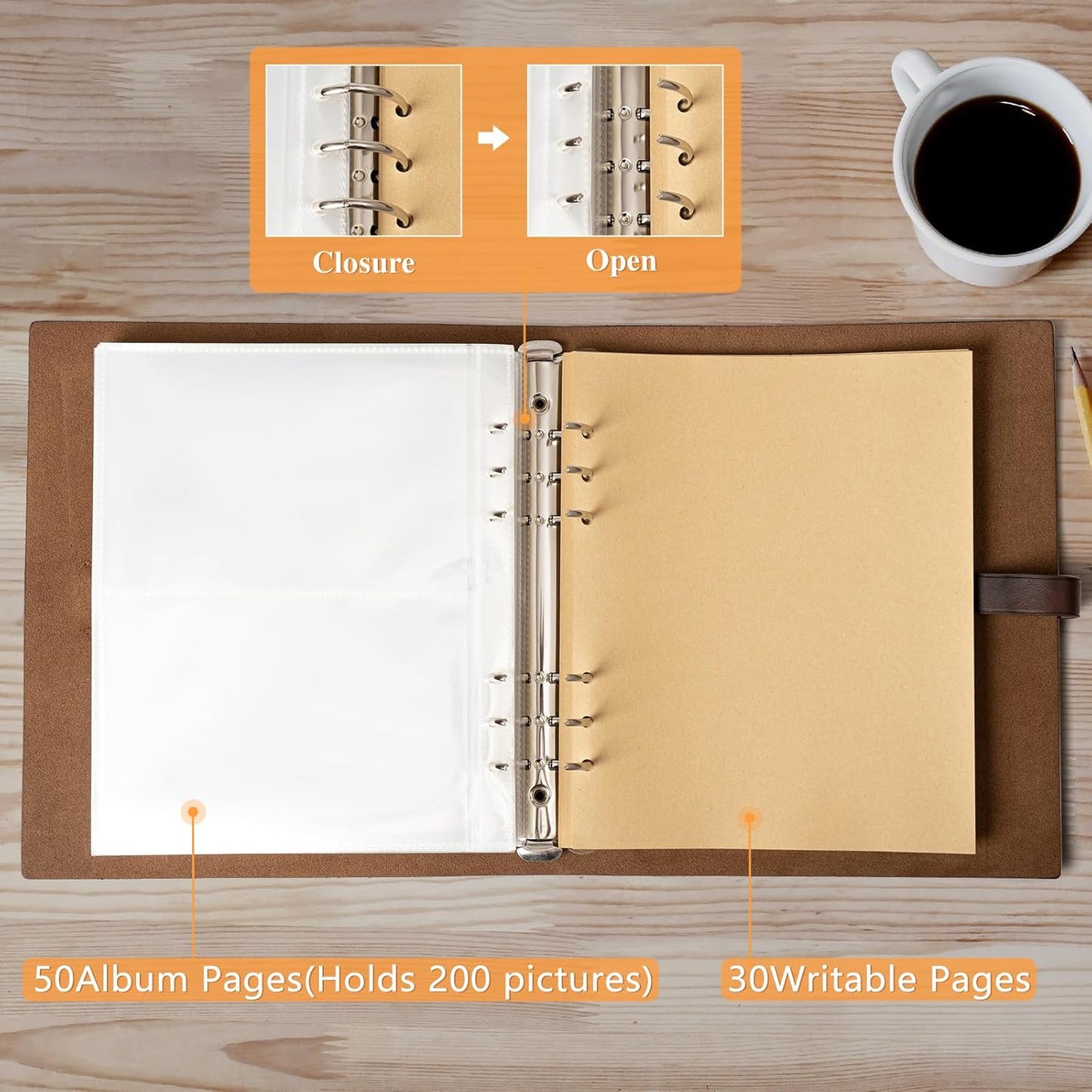 Photo Album 4x6 200 Photos, Genuine Leather Photo Albums with Writing Space with 30 Writing Paper, Travel Family Wedding Kids Graduation Ultrasound Baby Picture Album Scrapbook Photo Album(Hello Baby)