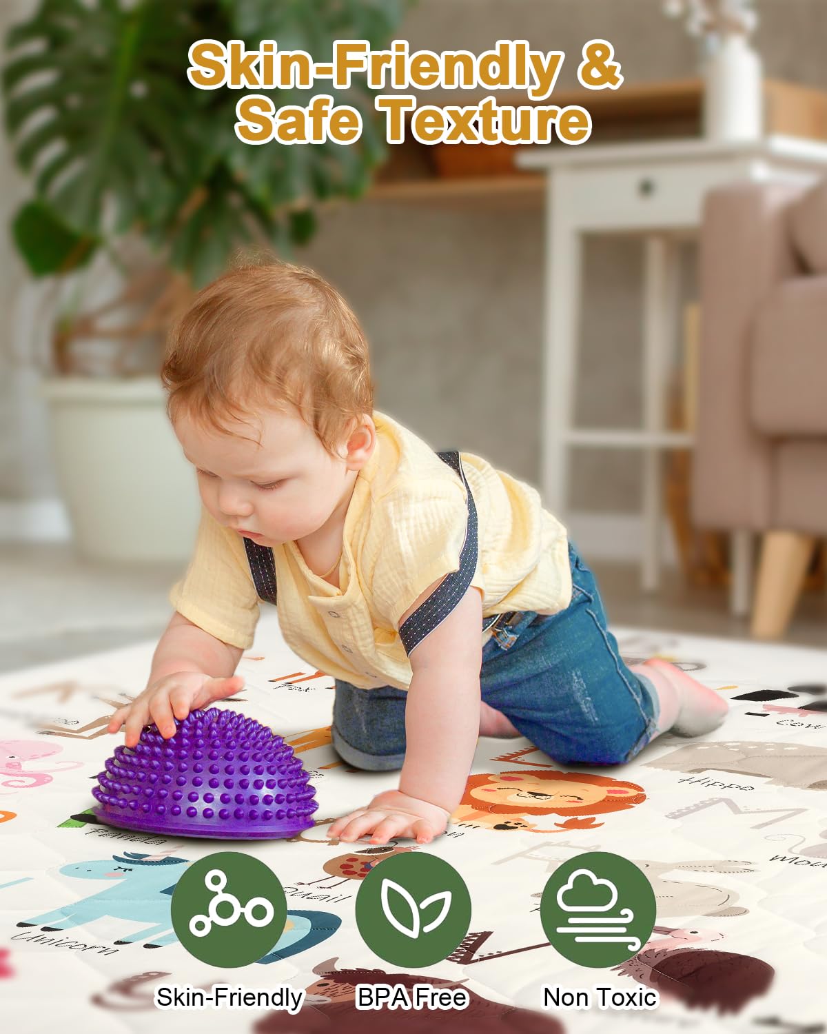 Premium Foam Baby Play Mat 71" x 59" – Removable & Machine Washable Cover, Extra Thick Padding Playpen Mat, Non-Slip Crawling Mat, Easy to Clean for Infants, Toddlers & Babies