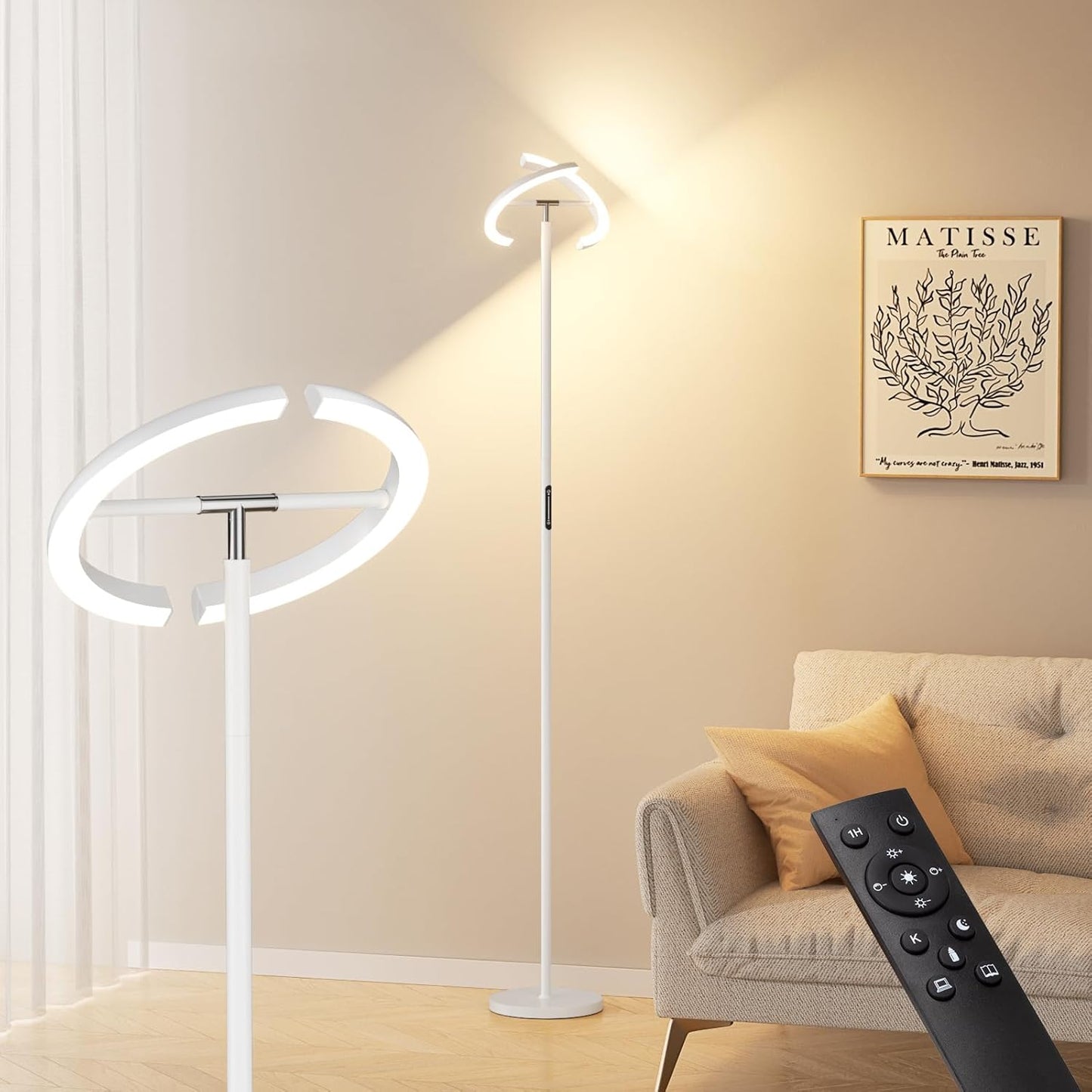 Floor Lamps for Living Room, 40W/2400LM LED Floor Lamp with Touch & Remote Control, 70" Tall Standing Lamp Stepless Dimmable, Modern Torchiere Corner Lamp for Bedroom, Office - White