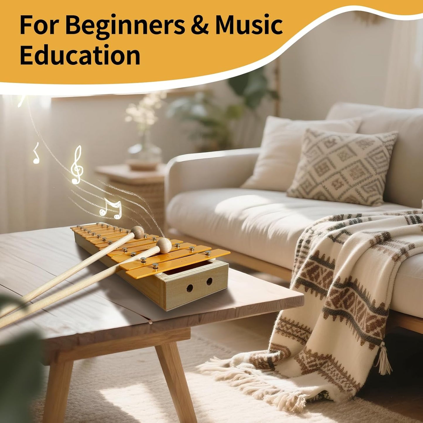 13 Keys Xylophone Cute Glockenspiel Metal Keys Percussion Rhythm Handheld Musical Instrument with 2 Mallets For Beginners&Music Education