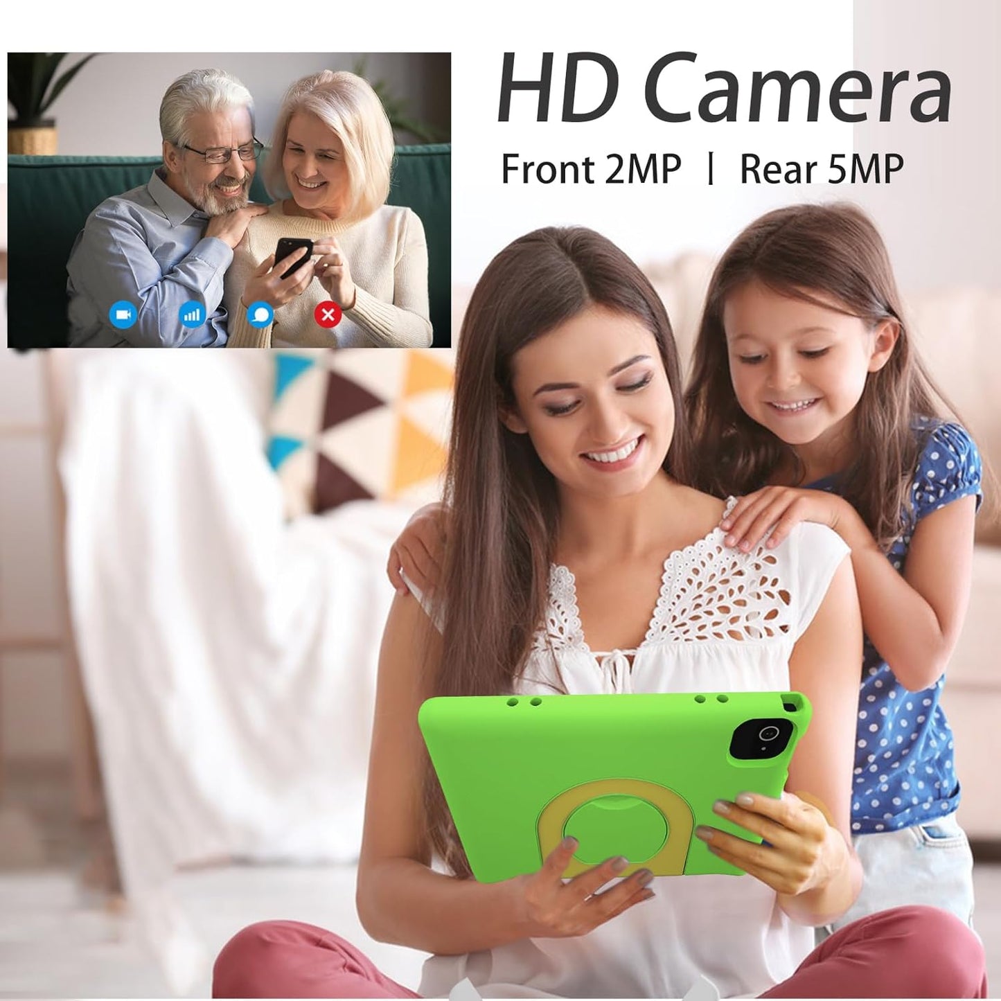 Kids Tablet, 10.1 Inch Tablet for Kids, Android 14, 64GB, Octa-Core CPU, WiFi, Big Battery, Kids Conten, Parental Control, HD Display Children Age 3-12, Bluetooth, Green Shockproof Case