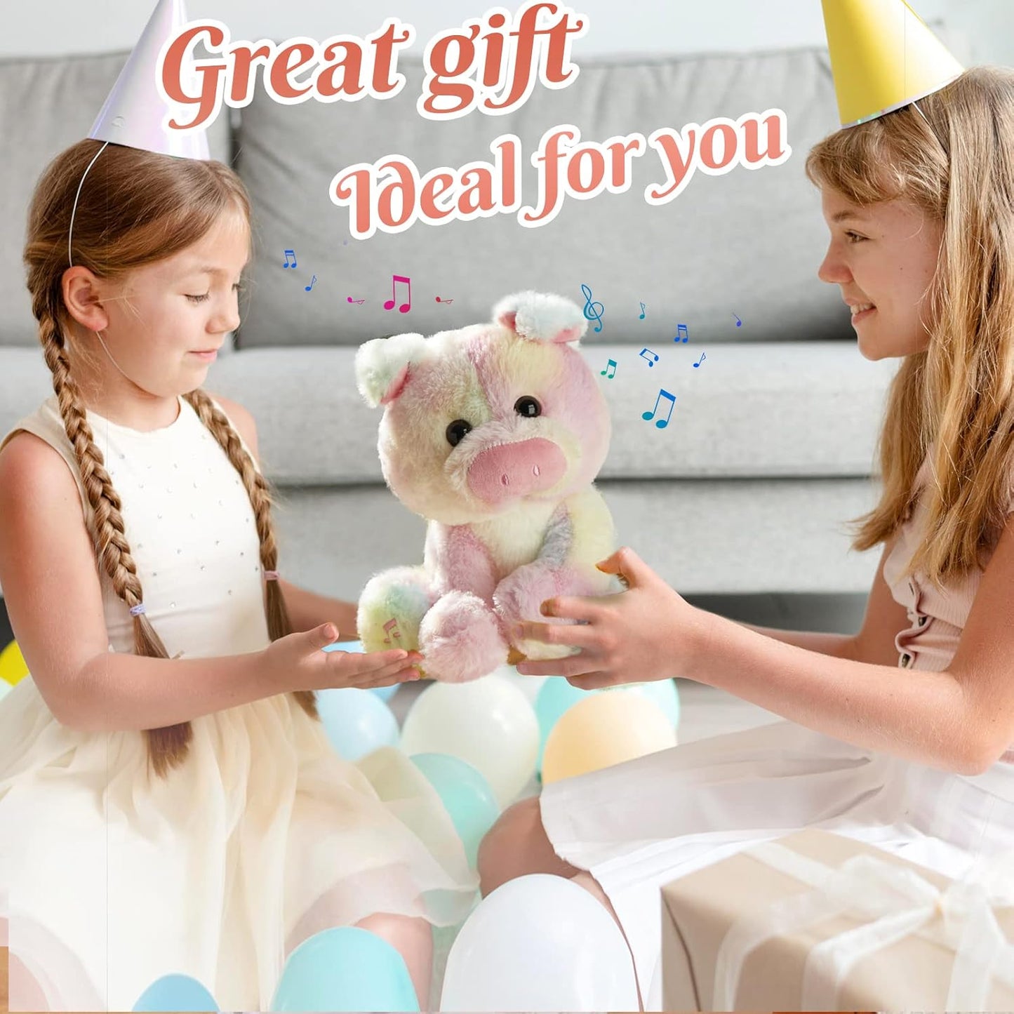 Glow Guards 12''Musical Light up Rainbow Pig Stuffed Animal,LED Singing Soft Piggy Farm Animal Plush Toy with Night Light&Lullaby,Ideal Gifts Birthday Children's Day Hoilday for Toddler Kids