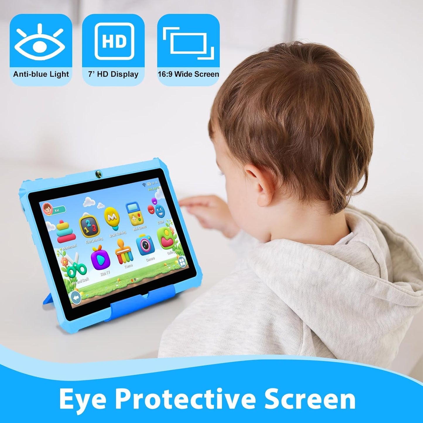 YINOCHE Kids Tablet 7" Android Tablet for Kids 3-7 32GB Tablets for Toddlers with Case WiFi Parental Control Dual Camera GMS Certified Toddler Learning Tablets for Children (Blue)