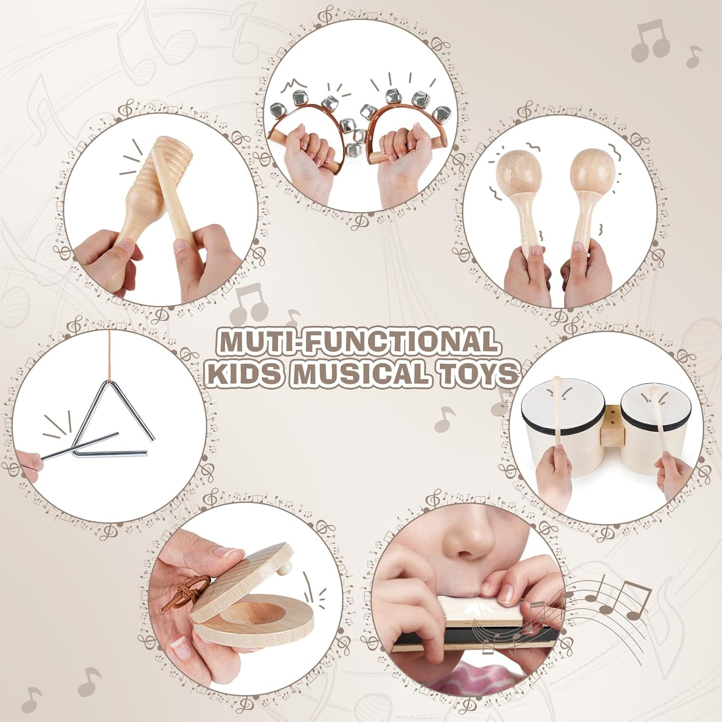 Vanplay Kids Drum Set - Toys for 2 3 Year Old Boy Gifts, Musical Instruments for Toddler 2-4, Birthday Gifts for 3 4 Year Old Girls, Wooden Montessori with Bongo Drum for Kids Age 2 3 4 5 6