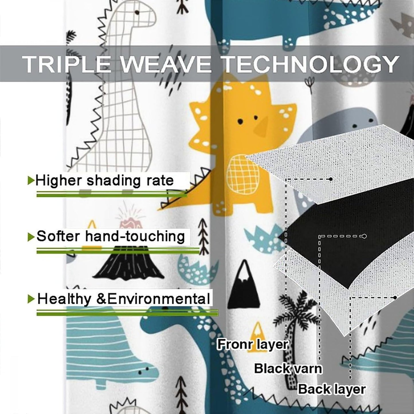 Kids Dinosaur Curtains for Boys Girls Bedroom Decor Cartoon Dino Colorful Cute Funny Wildlife Animal Printed Blackout Rod Pocket Window Drapes for Baby Nursery Playroom Living Room W26xL84in 2 Panels