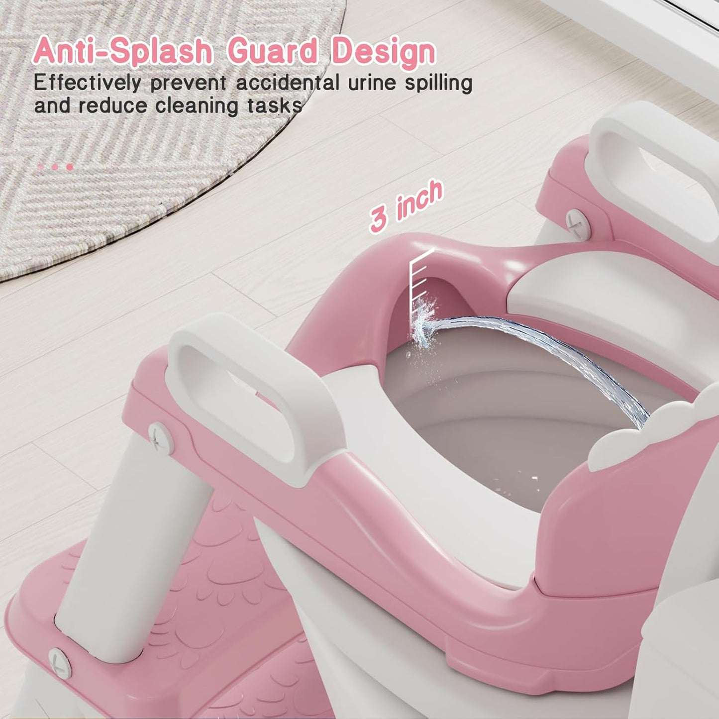 Potty Training Seat, Toddler Toilet Seat for Kids Boys Girls, 2 in 1 Potty Training Toilet for Kids, Splash Guard Anti-Slip Pad Step Stool, Adjust High Potty Chair for Toddler Kid Boys Girls