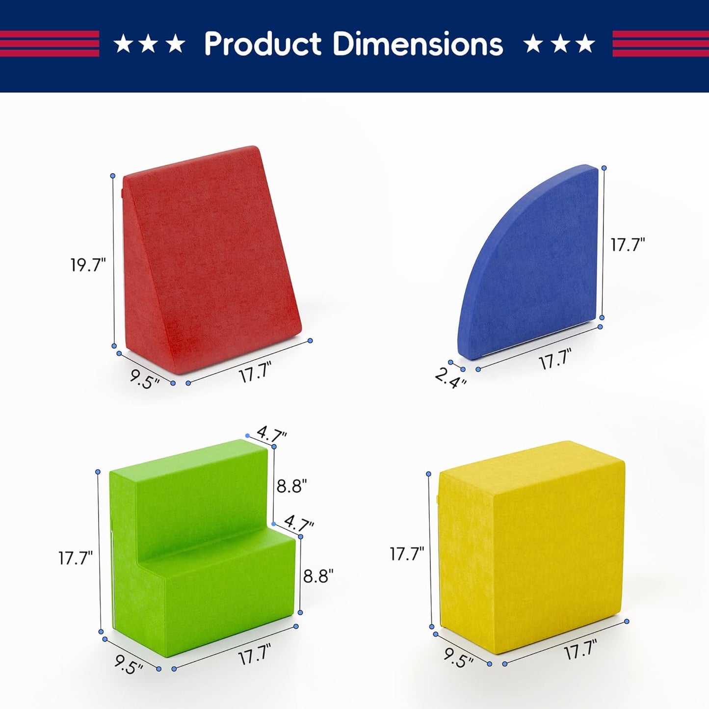 Large Baby Climbing Blocks – 6 Pcs Climbing Toys for Toddlers - Ultra High Density Soft Foam Play Gym Equipment Easy Wash for Indoor Nursery, Classic (Classic, 4-Piece)