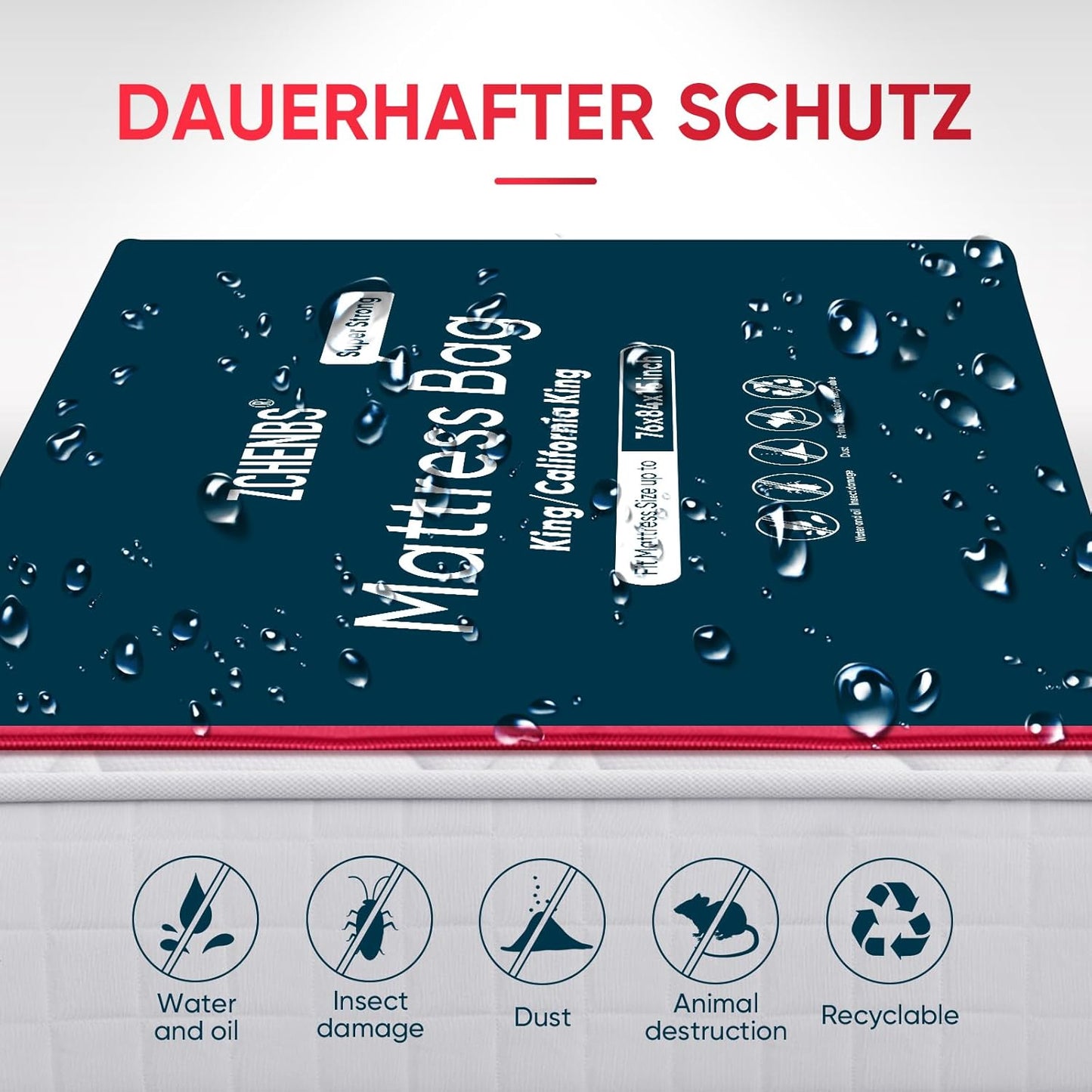 ZCHENBS® – Mattress Bags for Moving and Storage,Mattress Bag with Zippers,5 Mil Ultra-Thick Bed Bag,Waterproof,Anti-Tear,Heavy-Duty Mattress bag (Black, King/California King-(2 Pack))