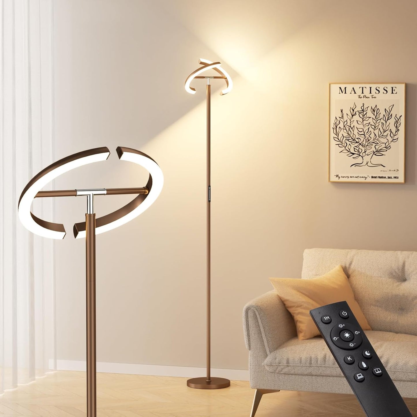 Floor Lamps for Living Room, 40W/2400LM LED Floor Lamp with Touch & Remote Control, 70" Tall Standing Lamp Stepless Dimmable, Modern Torchiere Corner Lamp for Bedroom, Office - Brown