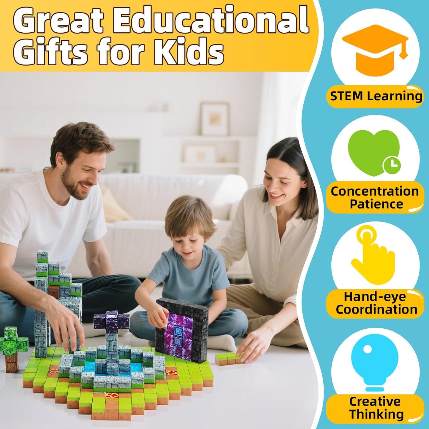 EchoPlan 150PCS Magnetic Blocks, Magnetic Building Blocks, STEM Constructions Magnet Blocks for Boys Girls Age 3 4 5 6 7 8 9 10, Sensory Stacking Toy Christmas Birthday Gifts for Kids, 1" Large Size