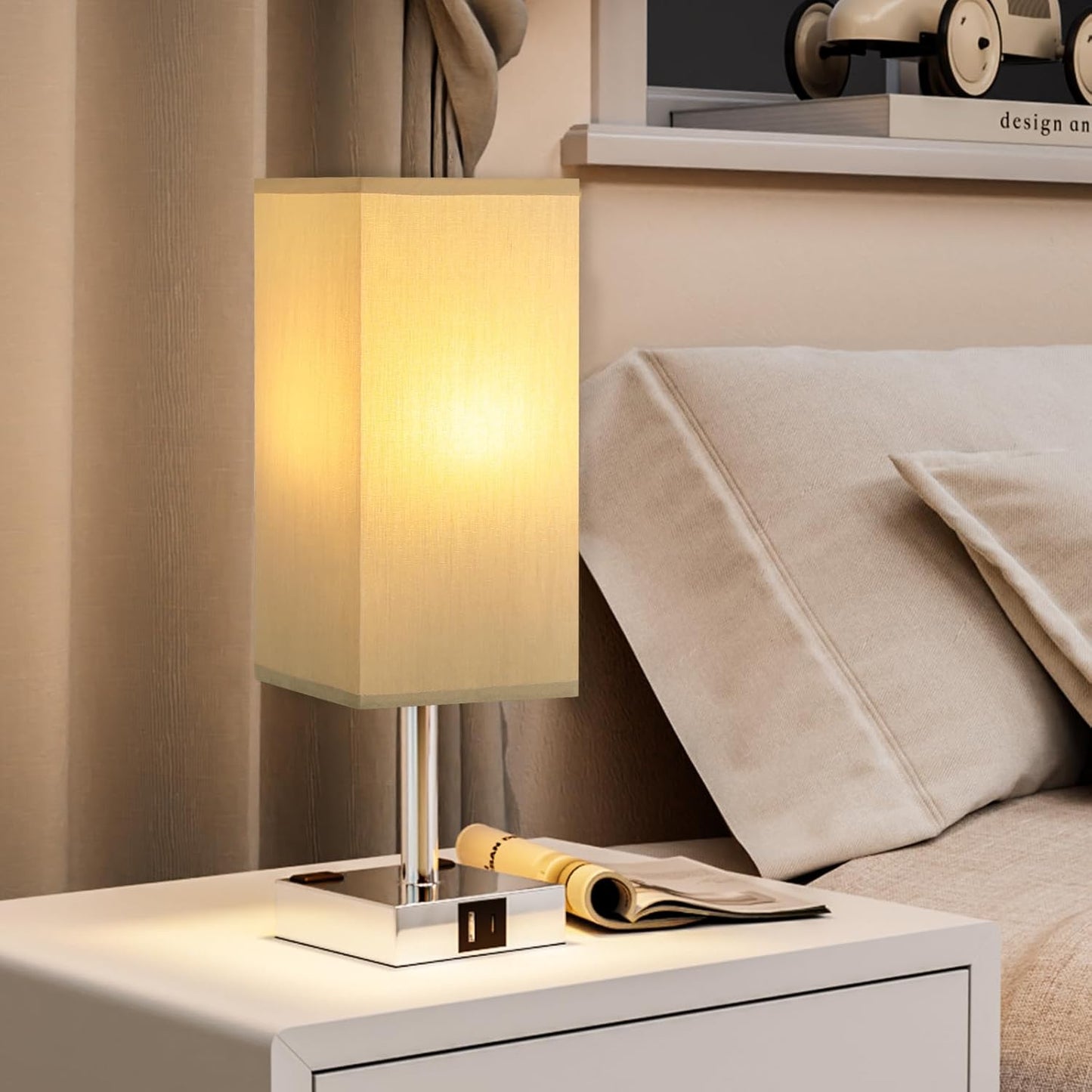 Touch Bedside Table Lamp Set of 2-3-Way Dimmable Night Lamp with USB A + Type C Charging Ports and Two AC Outlets, Small Desk Light with E26 LED Bulb for Bedroom Living Room Dorm Office