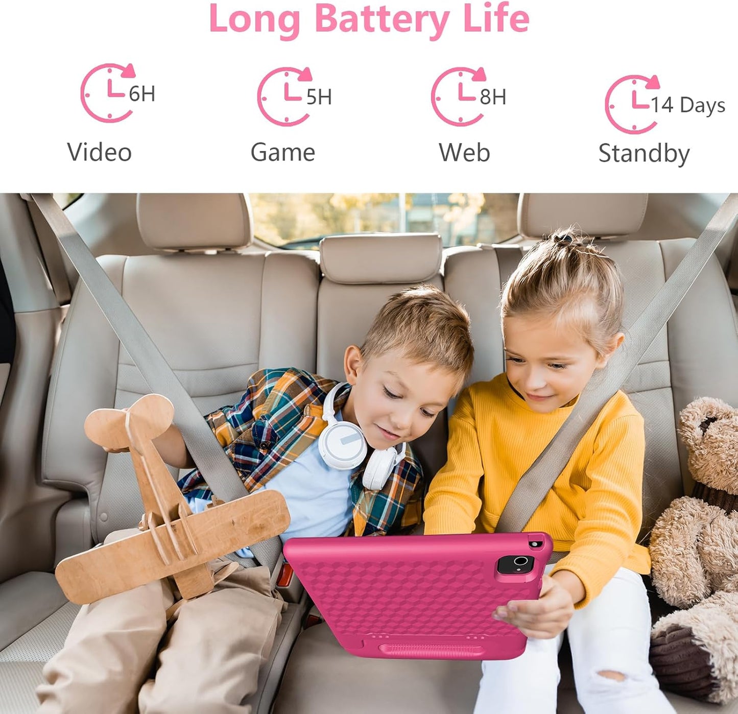 JREN Tablet for Kids|10.1 Inch Kids Tablet Android 14|Octa-core|64GB|WiFi |Bluetooth|Parental Control|Children Content|Children Toddler Pink Girls Gift