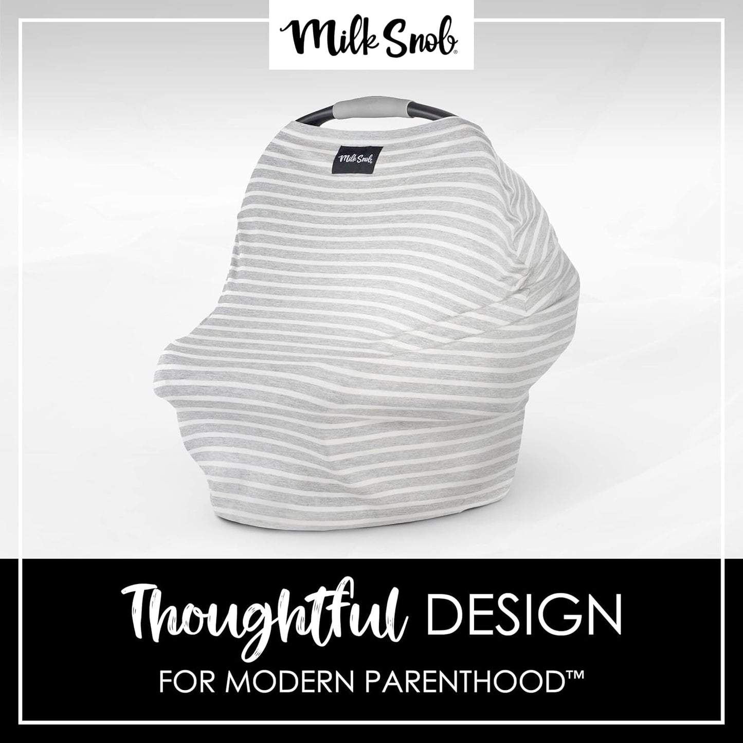 Milk Snob Original 5-in-1 Cover - Added Privacy for Breastfeeding, Baby Car Seat, Carrier, Stroller, High Chair, Shopping Cart, Lounger Canopy - Newborn Essentials, Nursing Top, Heather Gray Stripe