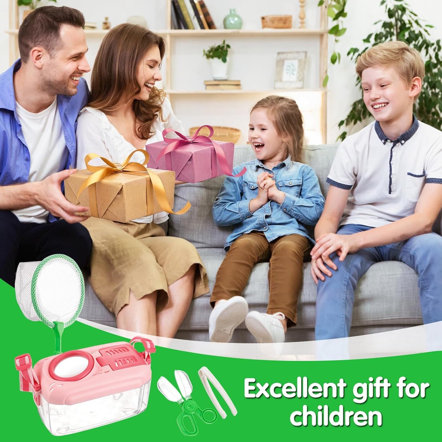 2Sets Bug Catcher for Kids - Sturdy Kids Bug Catching Kit Gifts with Collector Butterfly Net Tweezer, Bugs Habitat Outdoor Explorer Kit for Age 3 4 5 6 7 8, 8Pcs, Green & Pink