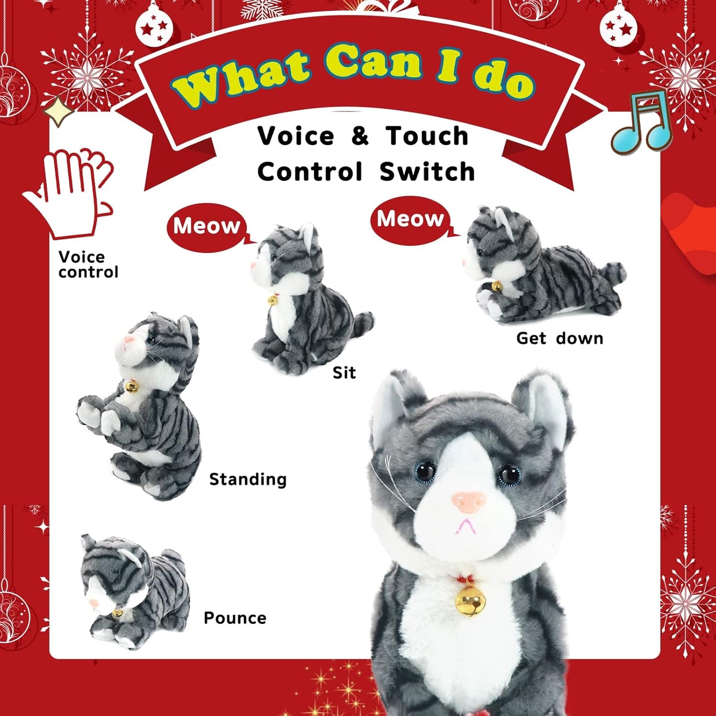 Plush Interactive LED Robotic Kitten, Electronic Pet, Animated Toy Cats for Girls & Kids