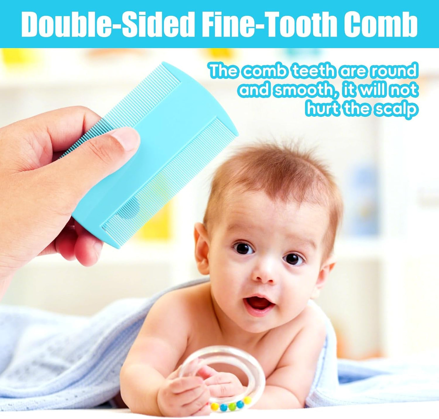 Baby Hair Brush and Comb Set, 4Pcs Baby Soft Bristles Hairbrush Cradle Cap Brush Hair Comb for Newborns Toddlers Boys Girls (Blue)