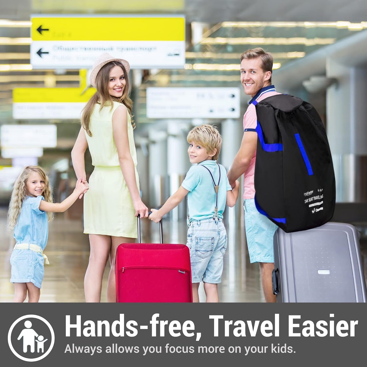 Car Seat Travel Bag Backpack for Air Travel - Karfast Universal Infant Carseat Gate Check Bag Cover for Airplane, Foldable with Pouch, Blue