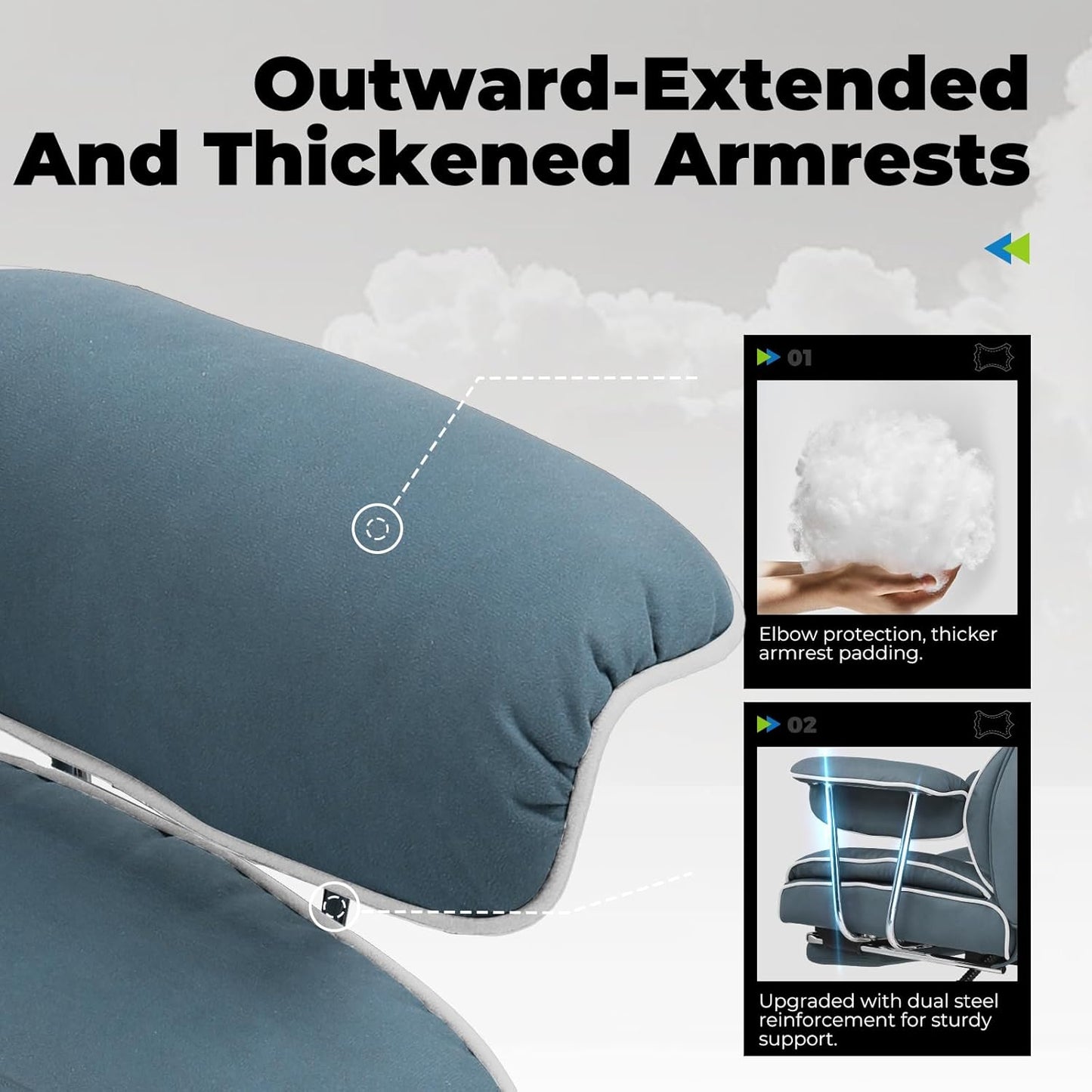 COMHOMA Big and Tall Office Chair, High Back Leather Gaming Chair with Footrest, Executive Ergonomic Office Chair with Pocket Spring Lumbar Support and with Outward Fixed Soft Armrests