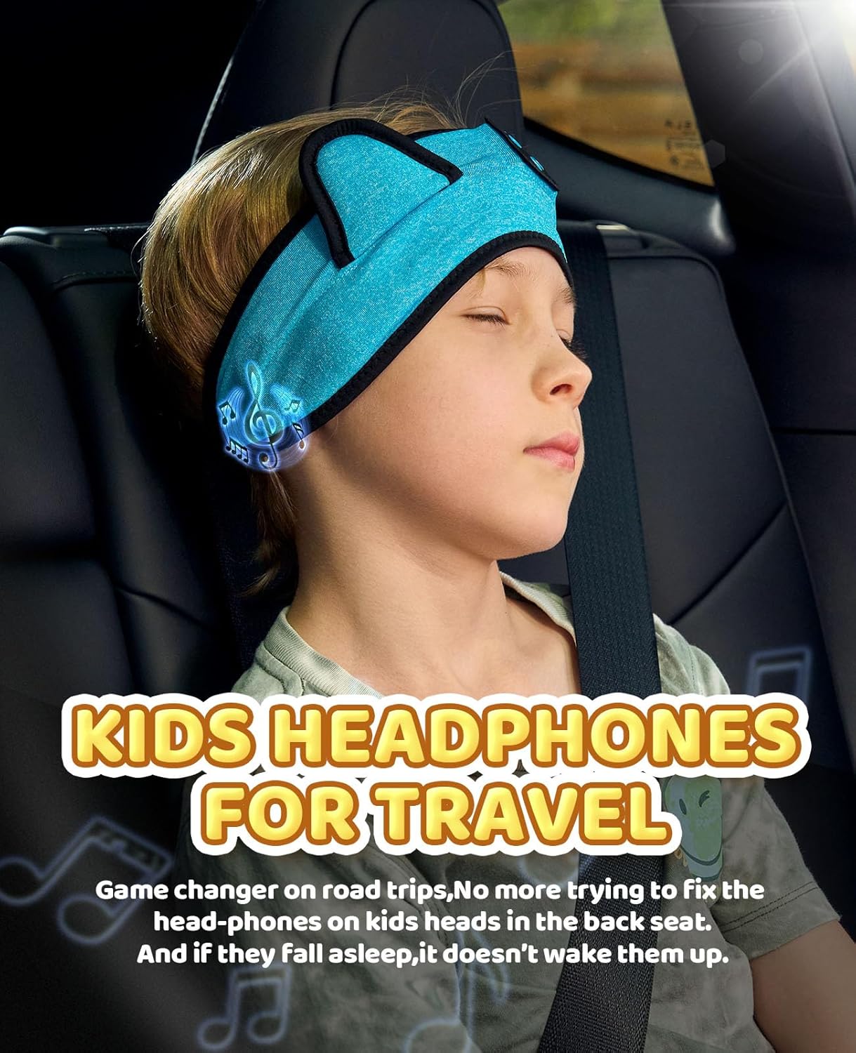 KIDSBAND Kids Headphones, Toddler/Baby Bluetooth Headband, Wireless Sleep Headphones for Kids with Wired Playback 3.5 MM Jack for Teens/Boys/Girls/School/Kindle/Airplane Travel/Plane/Tablet