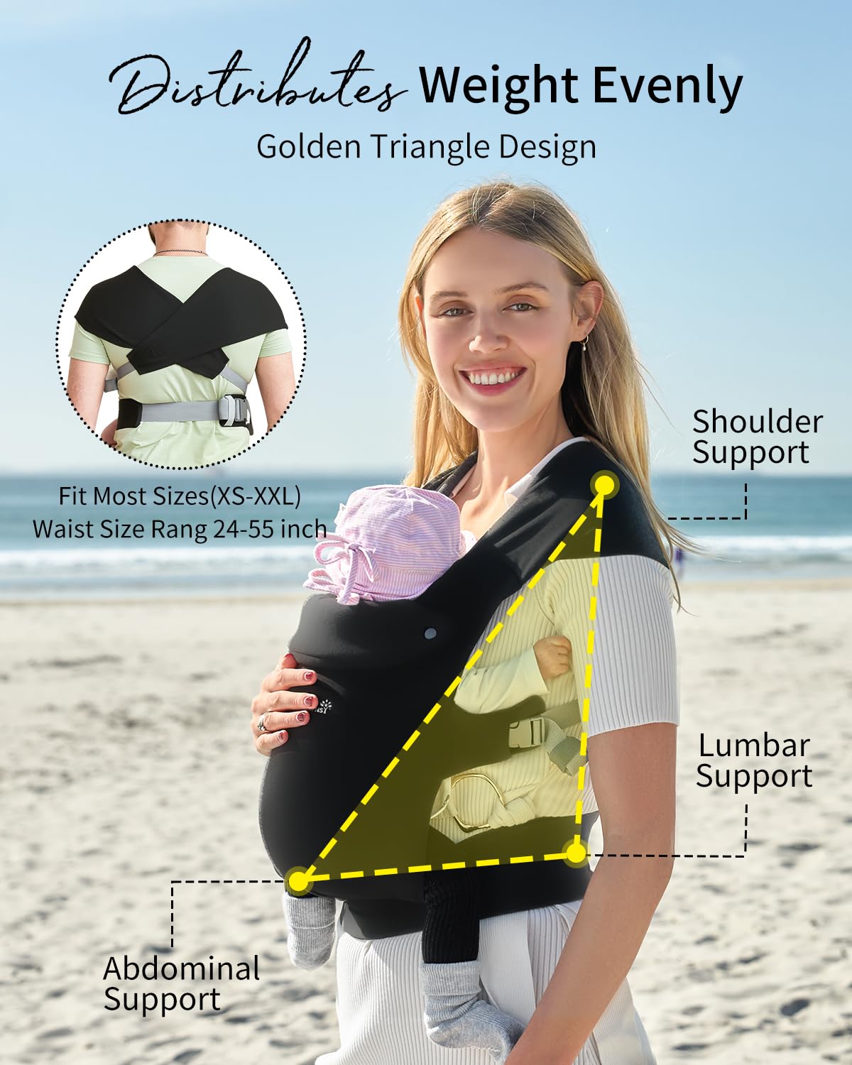 GROWNSY Baby Carrier Newborn to Toddler, Cozy Baby Wraps Carrier, Ergonomic Baby Carrier with Head Support, Black