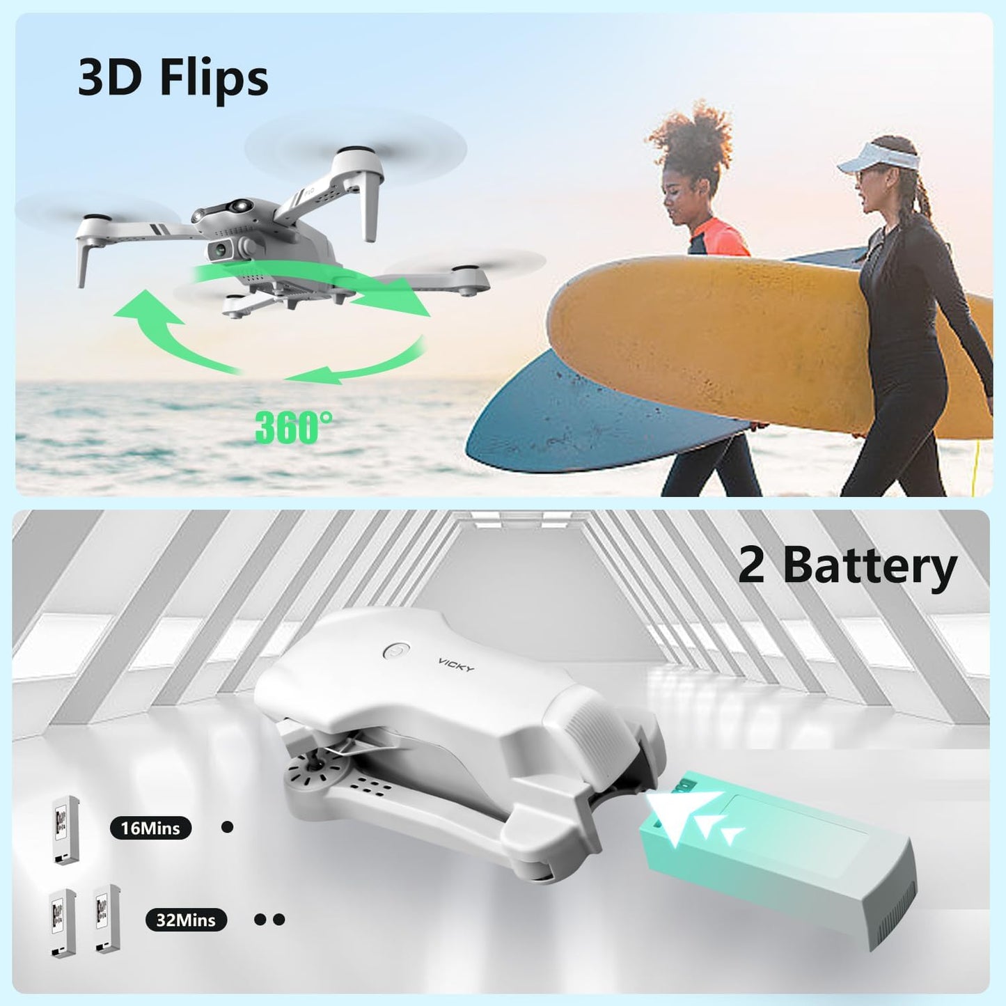 DRONEEYE F10 Foldable Drone with Camera for Adults, Brushless Motor, 1080P HD FPV Live Video, Altitude Hold,Headless Mode,3D Flips, Trajectory Flight, App Control,One Key Start, RC Quadcopter for kids with 2 Batteries