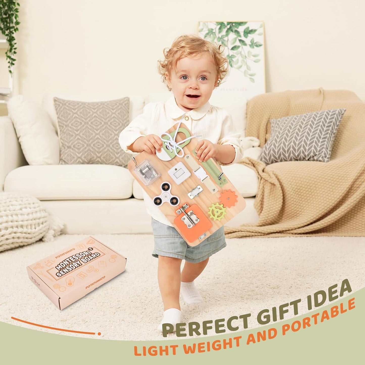 Montessori Toys for Tooddlers- Busy Board for 1 2 3 4 Years - Educational Fidget Toy for Baby - Wooden Sensory Toys for Autistic Children - Preschool Activities - Fine Motor Skills – Travel Toy