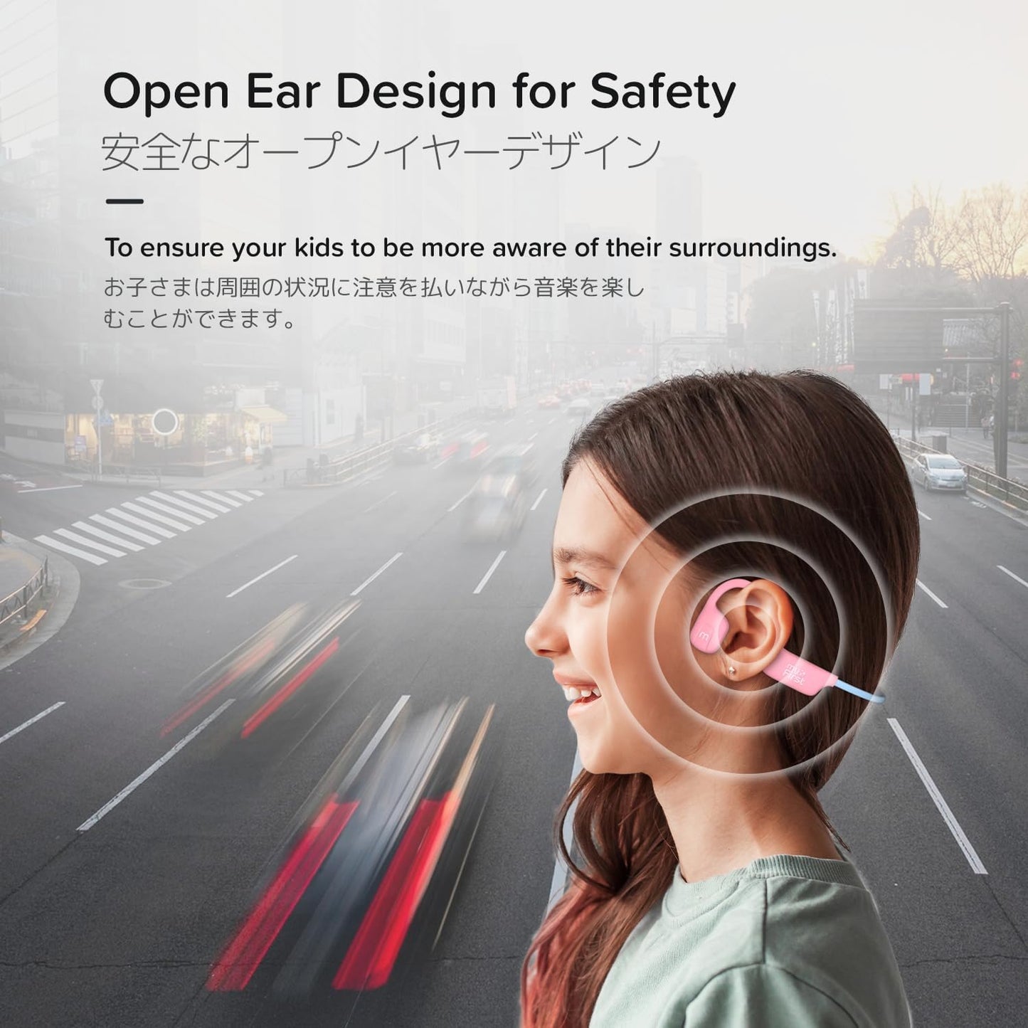 myFirst Headphones Airwaves - Air Conduction Open Ear Wireless Bluetooth Headphones with Mic for Toddlers and Kids, 85dB Safe Limit, Long Battery Life, Durable, IPX5 Waterproof for Kids 3-12 (Pink)