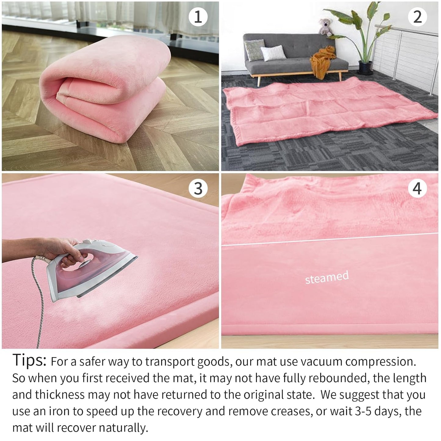 Baby Play Mat for Floor,1.3" Thick Memory foam Tummy Time Mat for Toddlers,Infants,kids,Water-Repellent Soft Nursery Rug ,79"×79" Extra Large Non Slip for Crawling&Yoga,Tatami Style for Living Room(Pink)