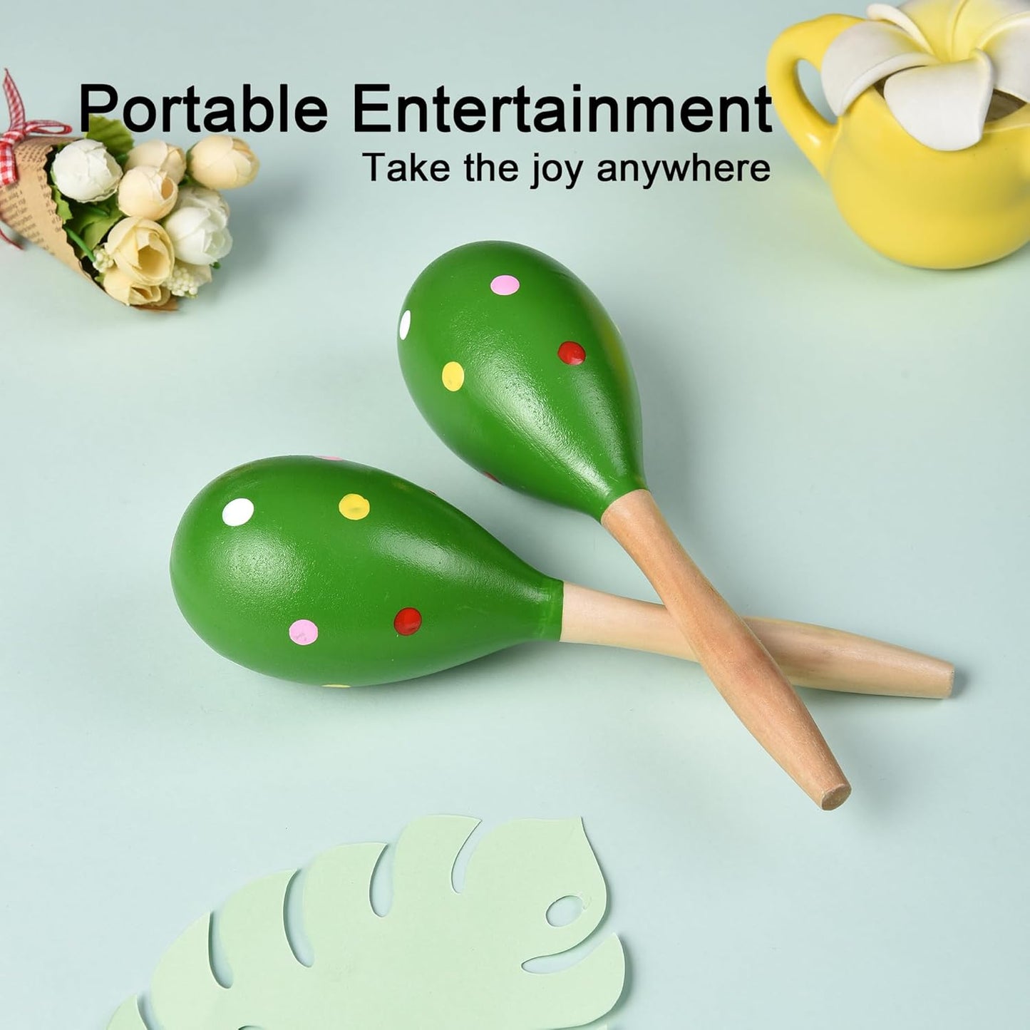 Maracas for Adults Kids Babies, Wooden Maracas Shaker Musical Instrument, Green