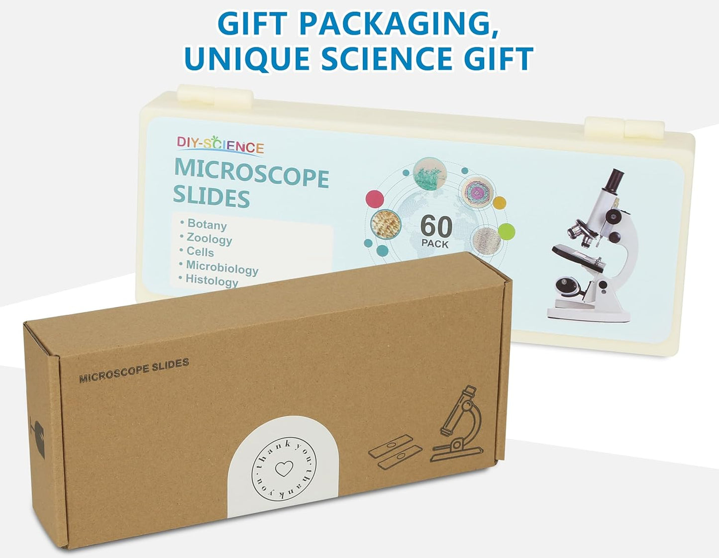 Microscope Slides with Specimens for Kids, 60 Lab-Grade Prepared Microscope Slides, Animal/Plant/Microbe/Tissue Samples, STEM Biology Kit for Homeschool, Classroom Labs & Science Education