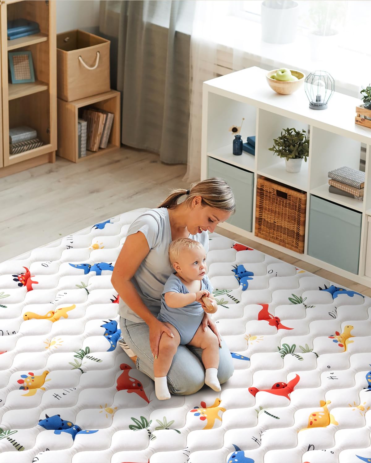 Odorless Premium Foam Baby Play Mat 79" x 63", Soft Microfiber Fabric Crawling Mat for Floor- Comfortable and Hypoallergenic, Non-Slip Cushioned Floor Playpen mat for Infants,Babies,Toddlers