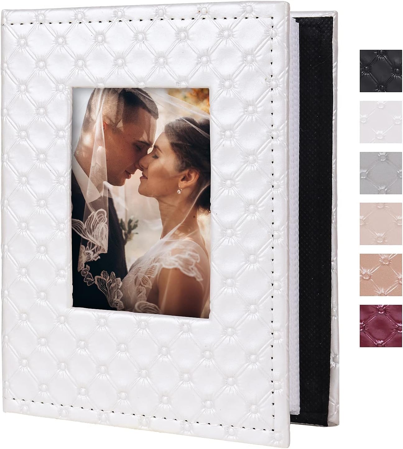 RECUTMS Photo Album 4x6 52 Photos, Small Photo BookButton Grain PU Leather Window 26-Sheet Holds 52 Pictures for Picture Album Wedding Family Baby Vacation(White)