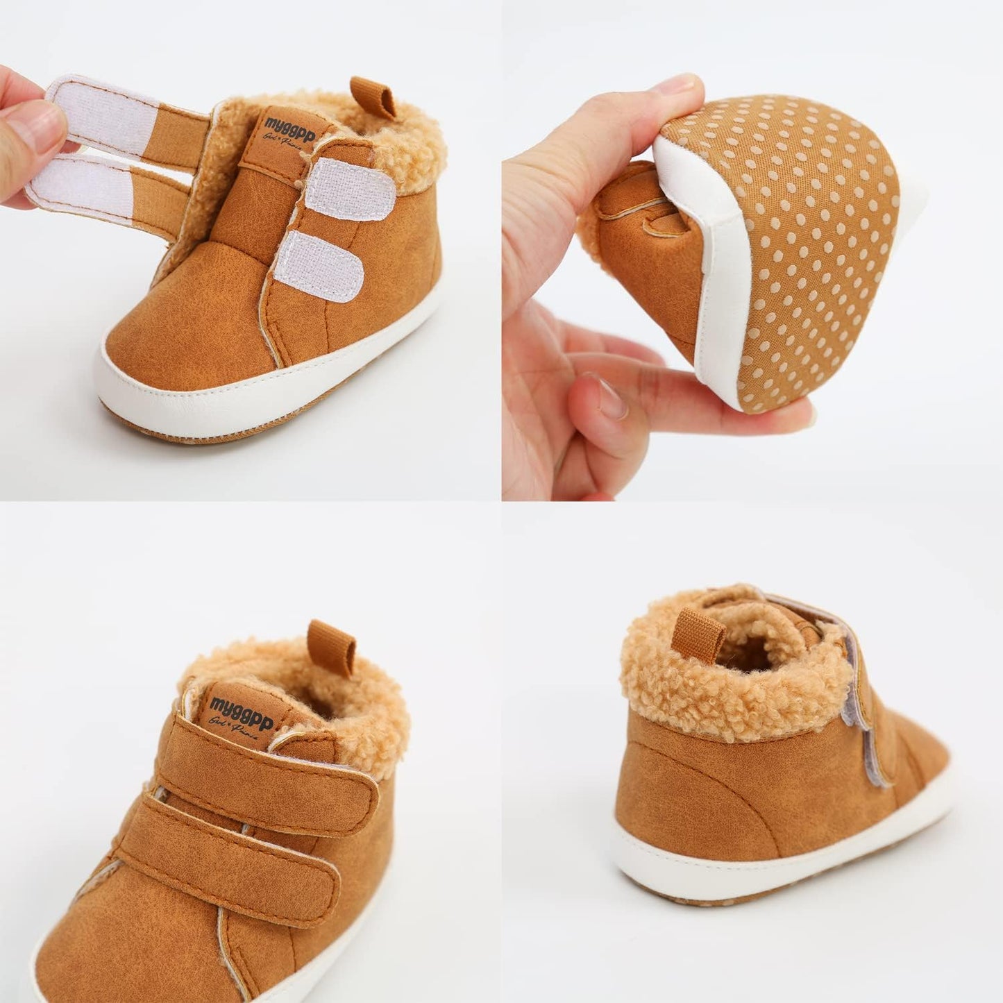 SOFMUO Baby Boys Girls High Top Ankle PU Leather Sneakers Soft Rubber Sole Infant Moccasins Newborn Oxford Loafers Anti-Slip Toddler Wedding Uniform Dress Shoes