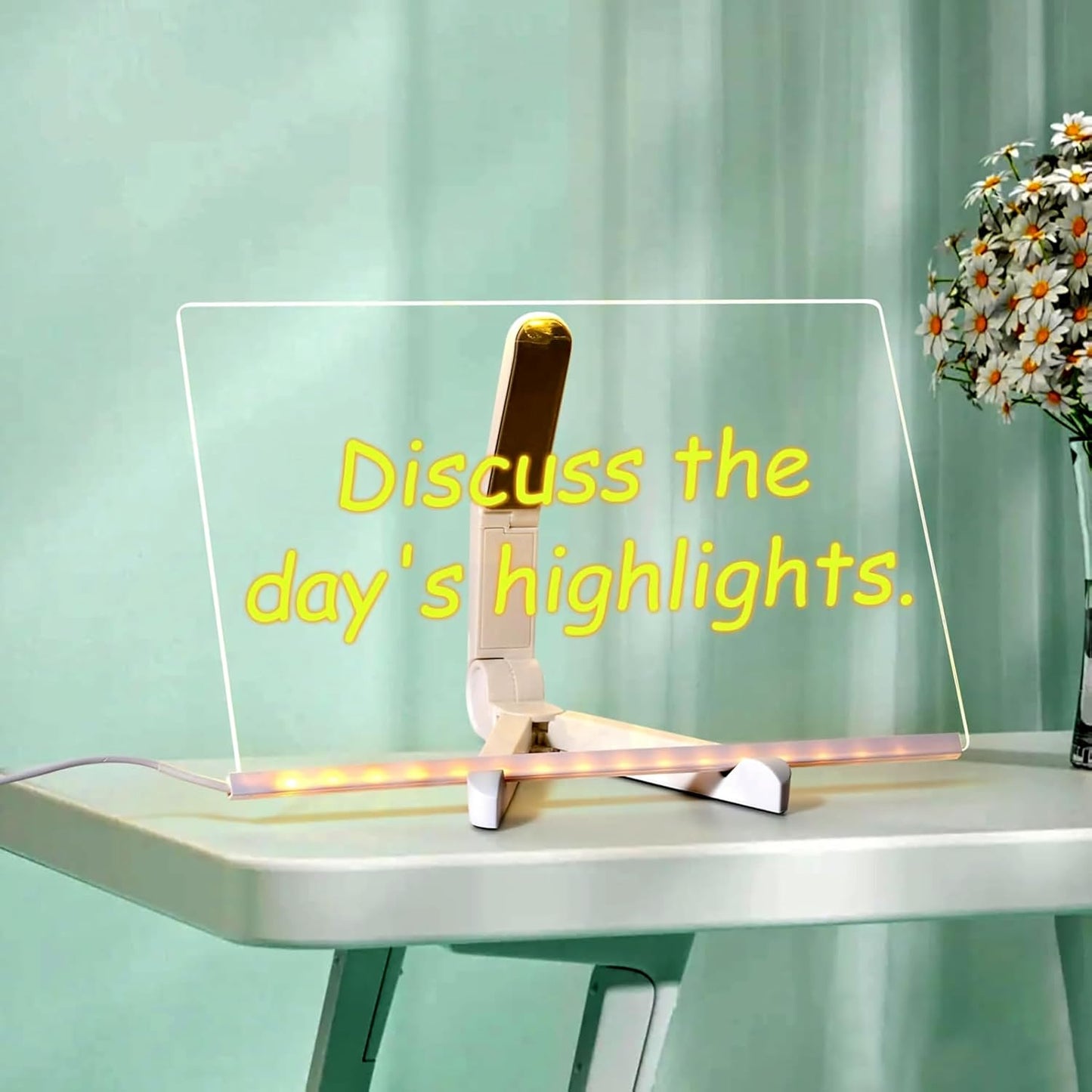 Large Acrylic Dry Erase Board with Light Light up Drawing Board with Stand as a Glow Memo LED Letter Message Board Note Glass Led Board White Board with 7 Pen for Office School Home (Large)