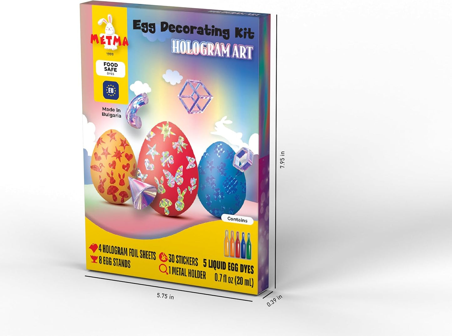METMA 1999 Egg Decorating Kit Hologram - Complete Decorative Eggs Set with Liquid Dyes, Stickers, Egg Spinner, and More - Fun Easter Egg Dye Kit Arts and Crafts for Kids (Hologram Art)