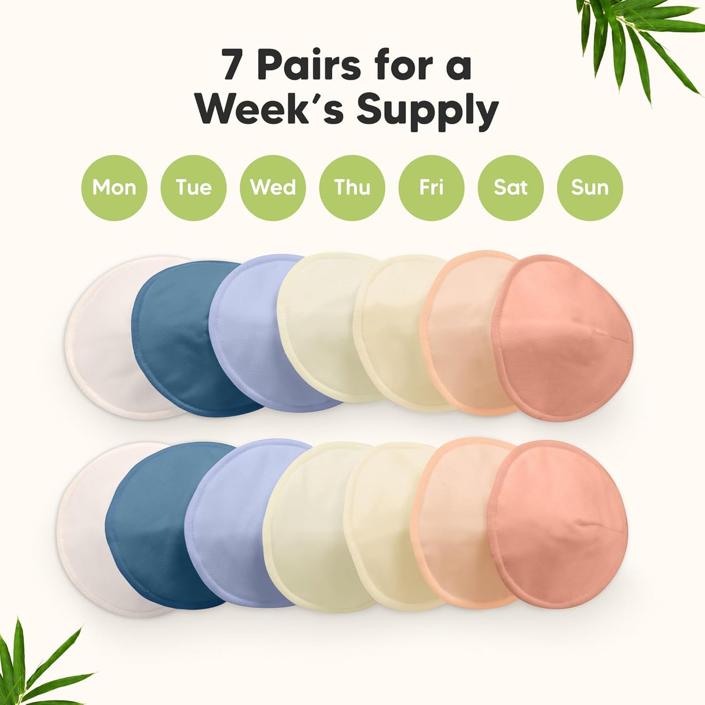 Organic Nursing Pads - 14 Washable Viscose Derived from Bamboo Breastfeeding Pads, Wash Bag, Reusable Breast Pads for Breastfeeding, Nipple Pads for Breastfeeding Essentials (Sweetheart, L 4.8")