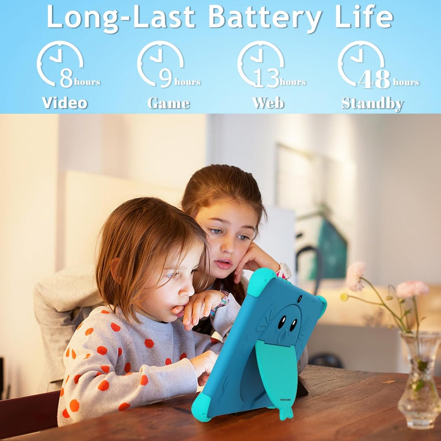 YINOCHE Kids Tablet 10 inch Tablet for Kids 5G WiFi Toddler Tablets with Case Parental Control Dual Camera 32GB Kids Tablets Educational App Preloaded Support YouTube Neflix (Blue)