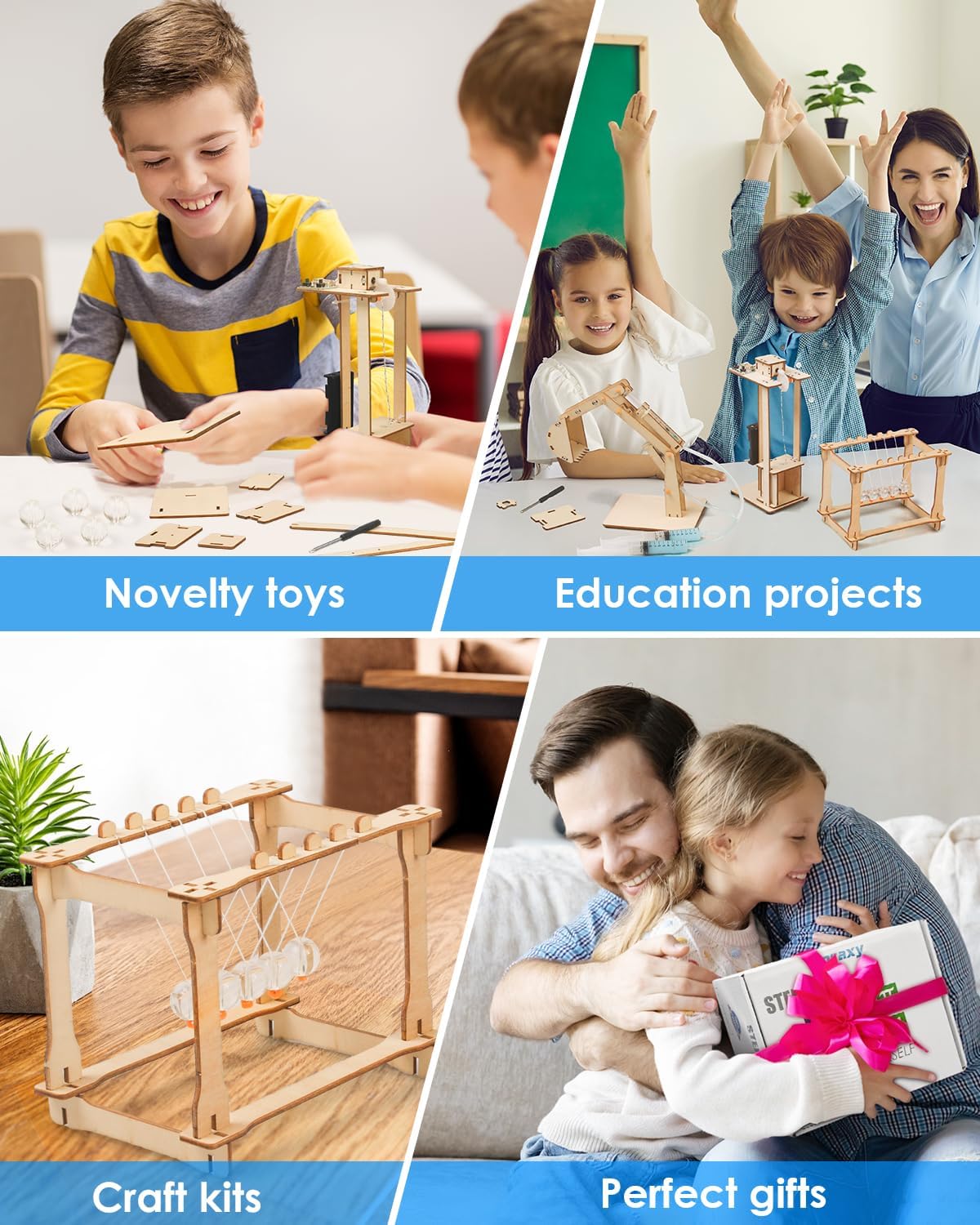 Poraxy 5 Set STEM Science Kits for Kids Age 8-12, Wooden Building STEM Projects 8-10, 3D Puzzles, Experiment Circuits Model, Toys for Ages 8-13, Gifts for Boys and Girls 6 7 8 9 10 11 12 13 Years Old