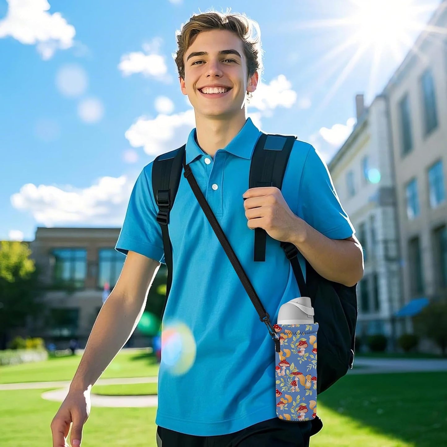 Neoprene Water Bottle Carrier Bag with Adjustable Shoulder Strap for Men Women Walking Hiking,Portable Insulated Holder Case for Stainless Steel/Glass/Plastic Bottles