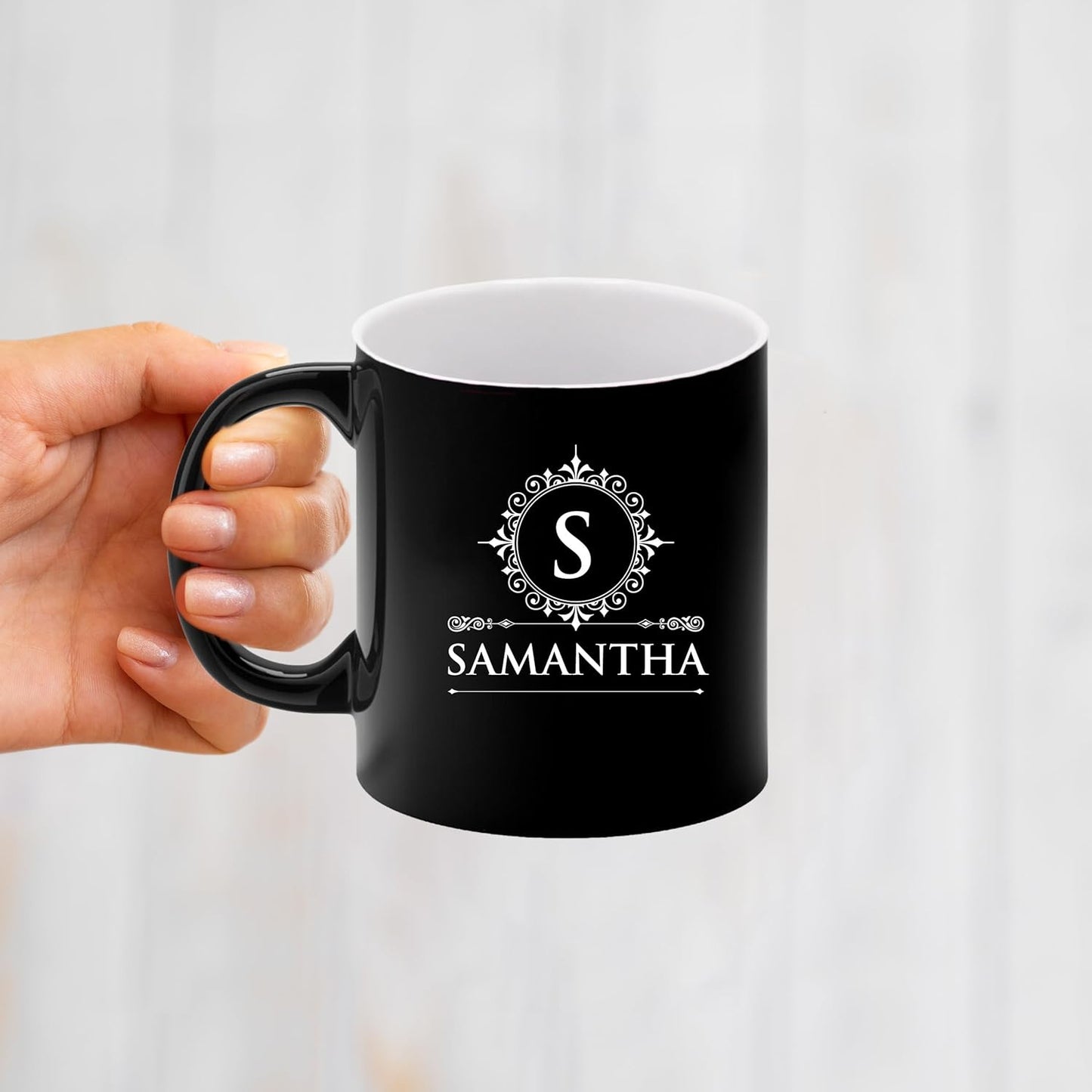 Custom Engraved Coffee Latte Mug - Personalized Coffee and Tea Cup (Black)