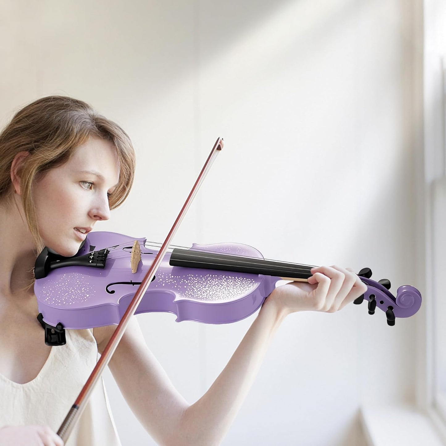Poseidon Acoustic Violin for Beginner, Full Size Violin Set for Students with Hard Case, Extra 4/4 Strings Set, Violin Bow, Horse Bridge, Violin Rosin, Shoulder Rest, Clip-on Tuner, Manual - Purple