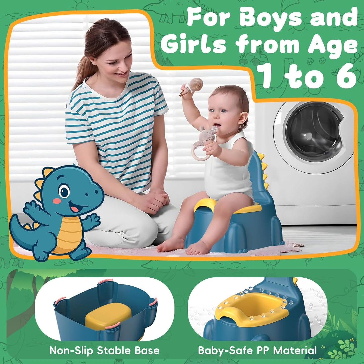 Potty Training Toilet Toddler Potty Chair Kids Boys Girls Dinosaur Animal Comfortable Potties Training Seat for Childrens Ages 1-3 Portable Baby Toilets with Lid Back Easy to Clean Potty Trainer,Blue