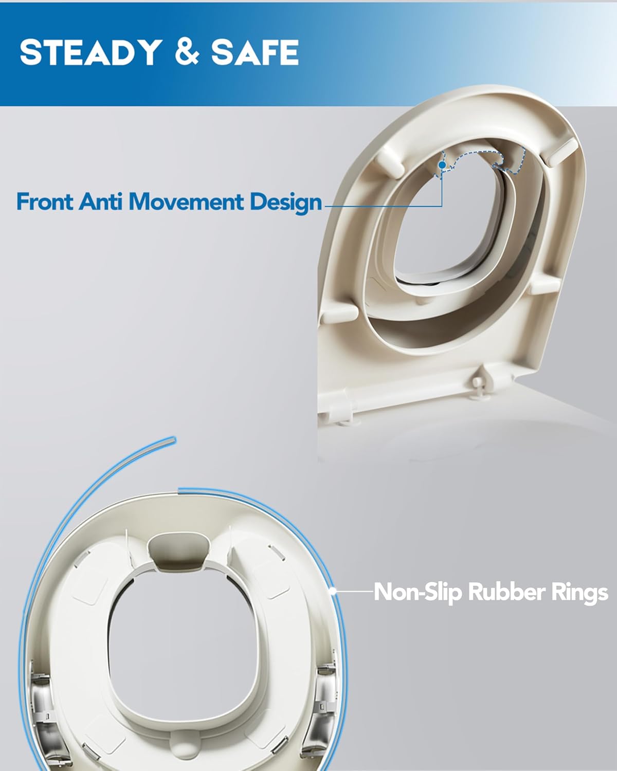 Potty Training Toilet Seat, Toddler Toilet Seat Attachment with Safety Handles, Detachable Soft Cushion, Anti-Slip Design and Splash Guard, Baby Toilet Seats for Kids, Boys and Girls (Grey)